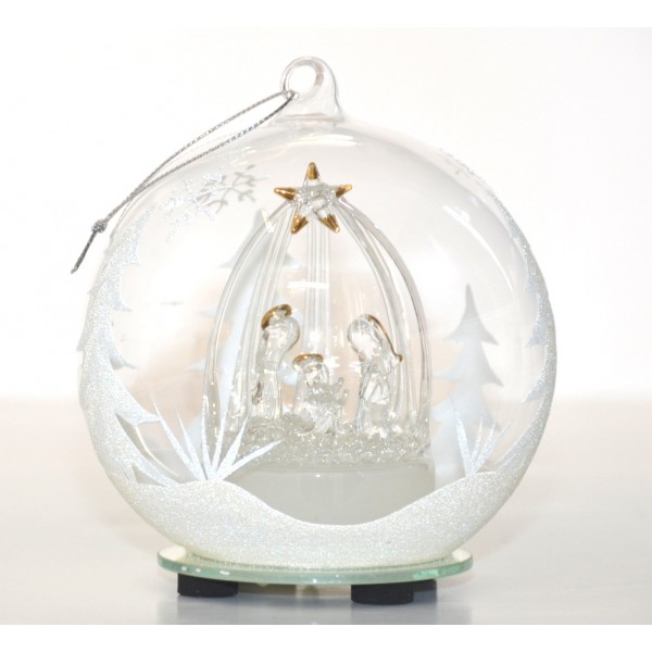 Nativity Light-up Large Glass Christmas Bauble Ornament, By Arribas